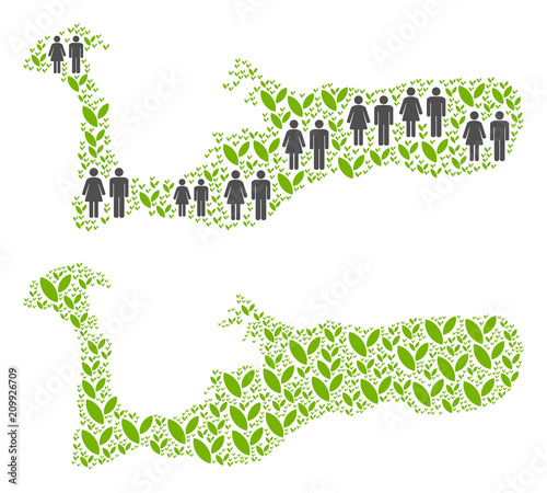 People population and ecology Grand Cayman Island map. Vector composition of Grand Cayman Island map made of random person and grass elements in different sizes.