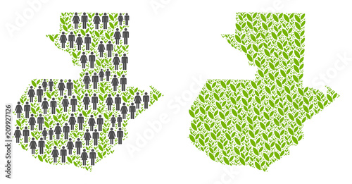 People population and grass Guatemala map. Vector composition of Guatemala map done of scattered people couple and grass items in various sizes.