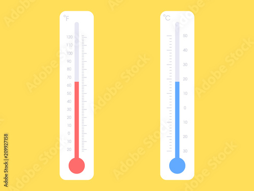Two thermometers with red and white lines