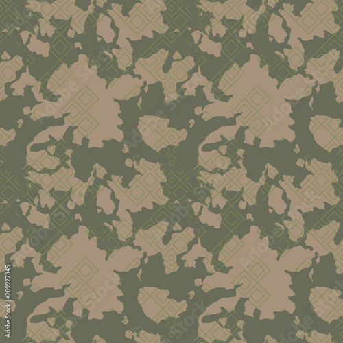 Military camouflage seamless pattern in green and brown colors