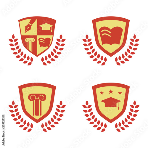 Education Symbol Shield Badge Set