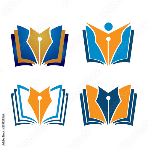 Pen Book Author Writer Editor Logo Set