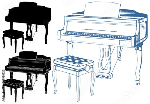 Antique Piano Isolated On White Background Vector 