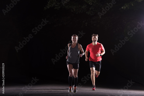 runners team on the night training