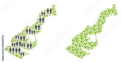 People population and environment Monaco map. Vector composition of Monaco map made of random gender and plantation elements in variable sizes. Abstract social scheme of national audience cartography.