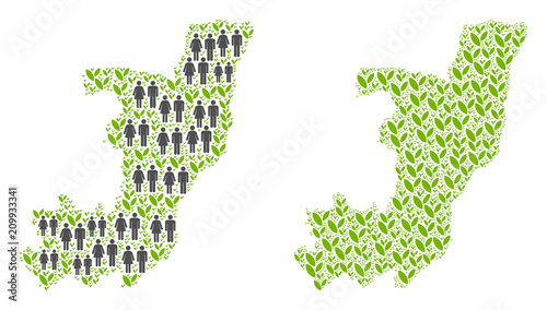 People population and flora Republic of the Congo map. Vector composition of Republic of the Congo map done of scattered family and grass items in variable sizes.