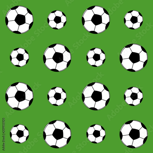 Seamless sport pattern. Football balls on the green background