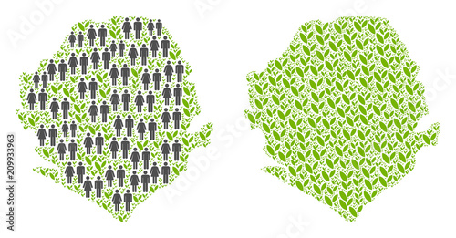 People population and grass Sierra Leone map. Vector pattern of Sierra Leone map formed of random family and grass elements in variable sizes. Abstract social visualization of nation mass cartography.