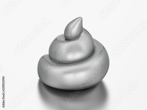 3D illustration realistic silver chrome poop shit
