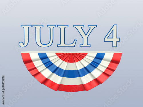 3D illustration isolated text 4 four july with blue red white flag