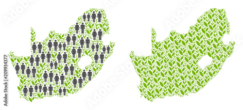 People population and flora South African Republic map. Vector concept of South African Republic map done of randomized people and blossom items in variable sizes.