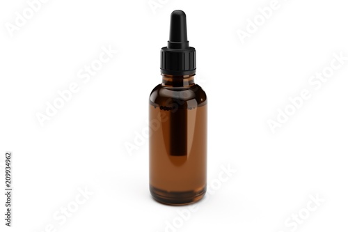Brown medicine glass dropper bottle isolated