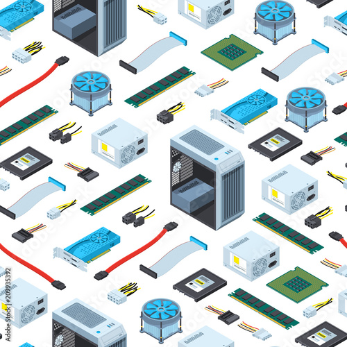 Vector isometric electronic devices background or pattern illustration