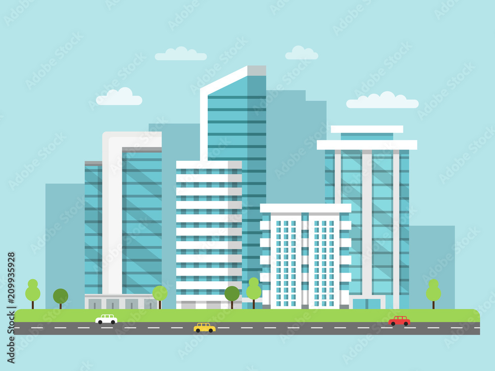 Background illustration of urban landscape with modern buildings
