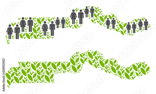 People population and environment the Gambia map. Vector collage of the Gambia map designed of random human and blossom items in various sizes. Abstract social scheme of national mass cartography.