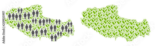 People population and flora Tibet Chinese territory map. Vector composition of Tibet Chinese territory map composed of random person and sprout items in variable sizes.