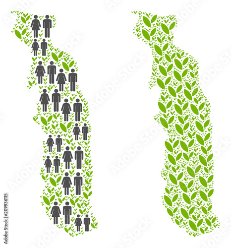 People population and environment Togo map. Vector abstraction of Togo map created of randomized human and agriculture items in various sizes. Abstract social presentation of nation mass cartography.