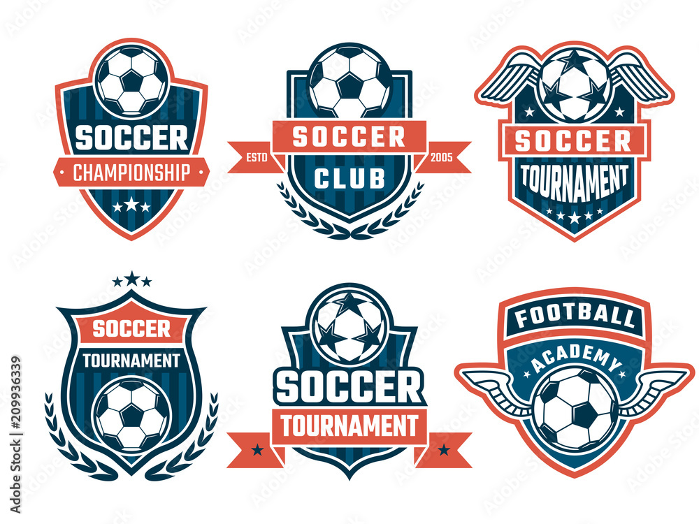 Different logos for football club. Vector labels set