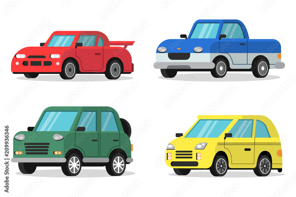 Flat illustrations of cars in orthogonal projection