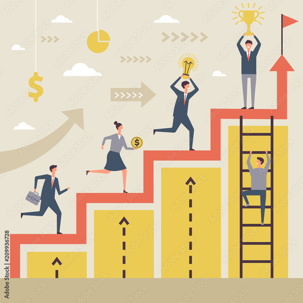 Business concept of winners. Success peoples running to their big goal Business concept of winners. Success peoples running to their big goal