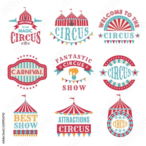 Retro badges or logotypes of carnival and circus