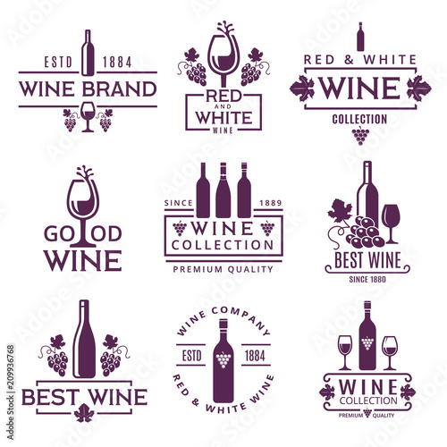 Logotypes or badges of wine brands