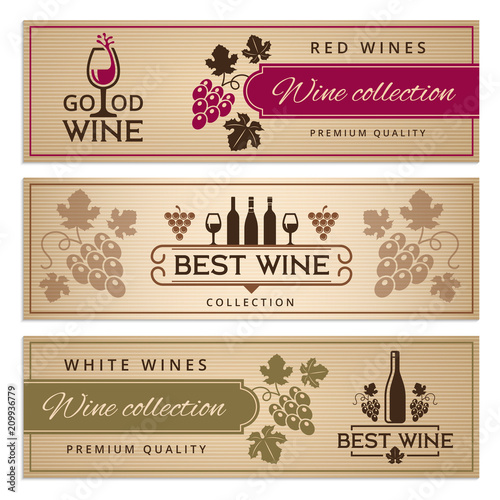 Wine banners set. Design template of vintage wine banners with place for your text
