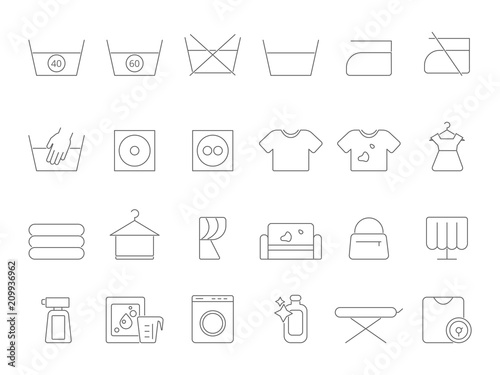 Washing and laundry line symbols. Vector icons set of dry cleaning
