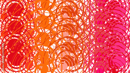 A simple background, a texture of minimalistic red abstracts of various circular bright lines, circles, ovals and geometric shapes arranged in a circle. Vector illustration.