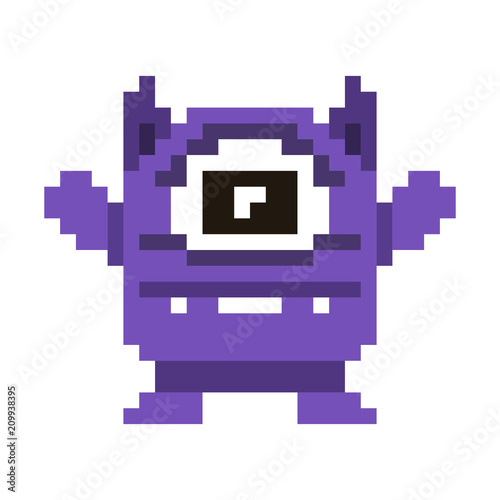 Pixel monster with big eye on white background