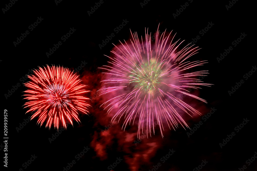 Amazing red fireworks on dark background. Amazing red fireworks on dark background.