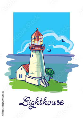 Lighthouse on the shore of the ocean.