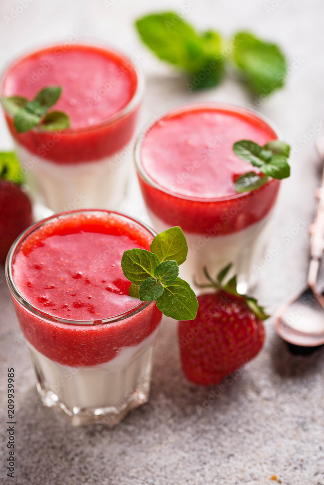 Delicious dessert panna cotta with strawberry Delicious dessert panna cotta with strawberry