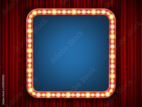 Creative vector illustration of retro light bulb frame set isolated on transparent background. Art design shiny banner decoration curtains. Abstract concept graphic theatre billboard element