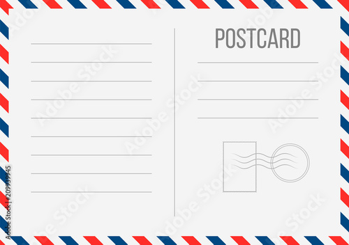 Creative vector illustration of postcard isolated on transparent background. Postal travel card art design. Blank airmail mockup template. Abstract concept graphic element photo