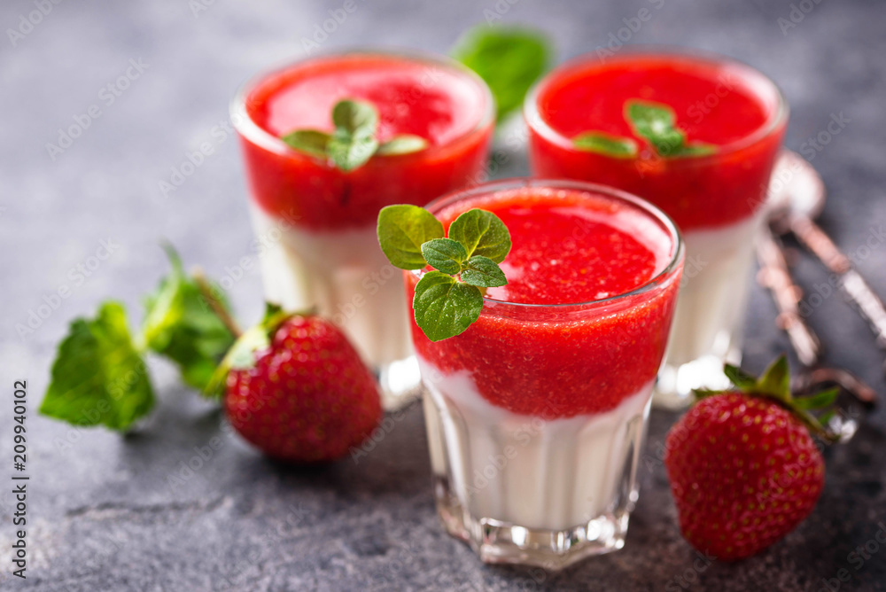 Delicious dessert panna cotta with strawberry Delicious dessert panna cotta with strawberry