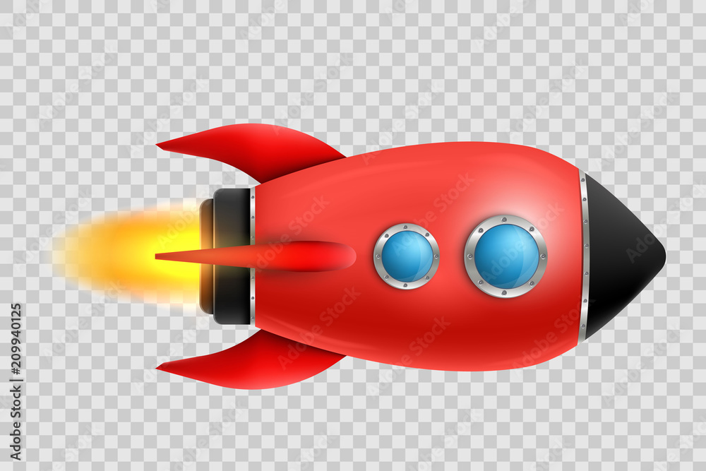 Vector illustration of realistic 3D rocket space ship launch isolated on transparent background. Space exploration. Art design startup creative idea. Abstract concept graphic element