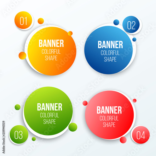Creative vector illustration of colorful circle text boxes set isolated on background. Overlay colors shape round banners art design. Fun label form. Paper style spot. Abstract concept graphic