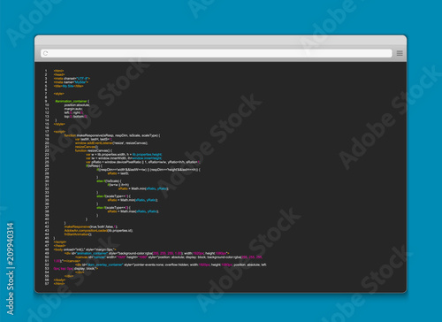 Creative vector illustration of programming HTML code on computer screen isolated on background. Art design website digital page. Program listing view. Abstract concept graphic technology element