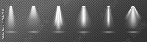 Fotografia Creative vector illustration of bright lighting spotlights set, light sources isolated on transparent background