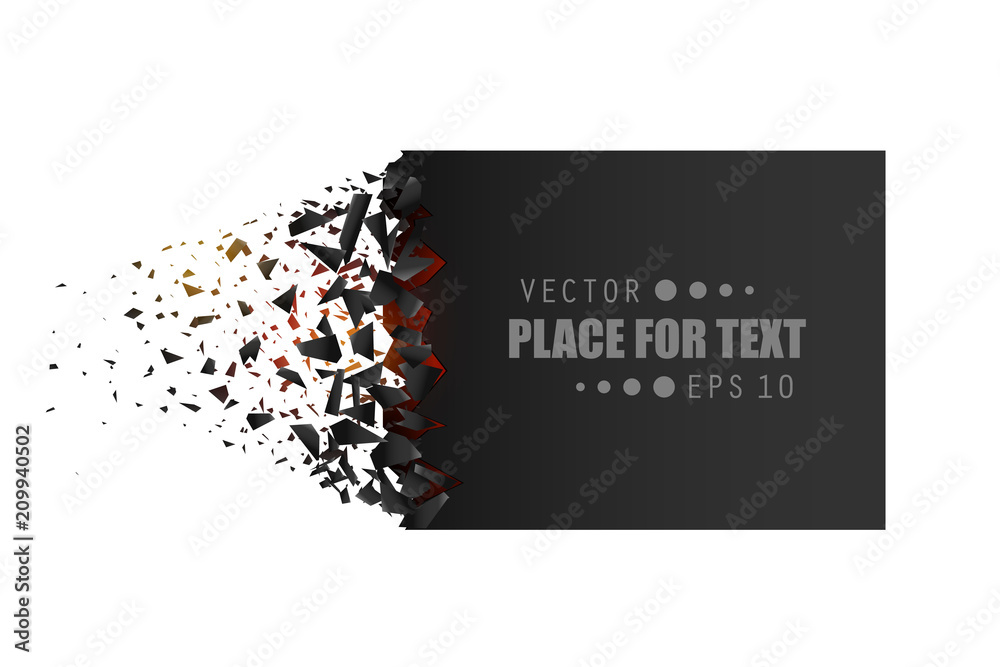 Exploding Banner Creative vector illustration of blank banner with explosion, debris ...