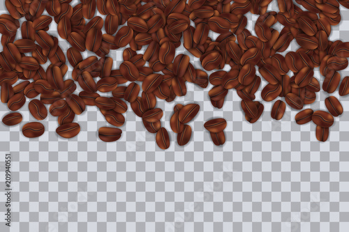 Creative vector illustration of falling roasting coffee beans isolated on transparent background. Art design seed aroma arabica ads poster template. Abstract concept graphic menu, brochure element