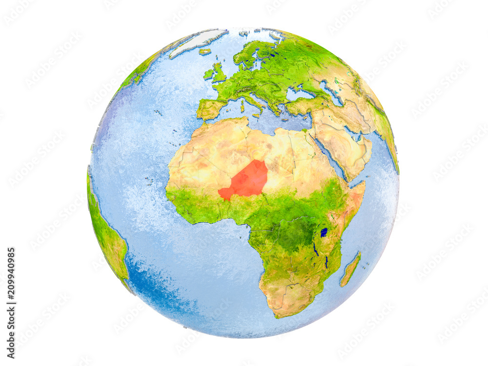 Niger on globe isolated