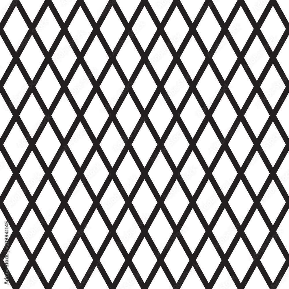 Fototapeta premium Seamless diamond rhombus check pattern background in black and white.