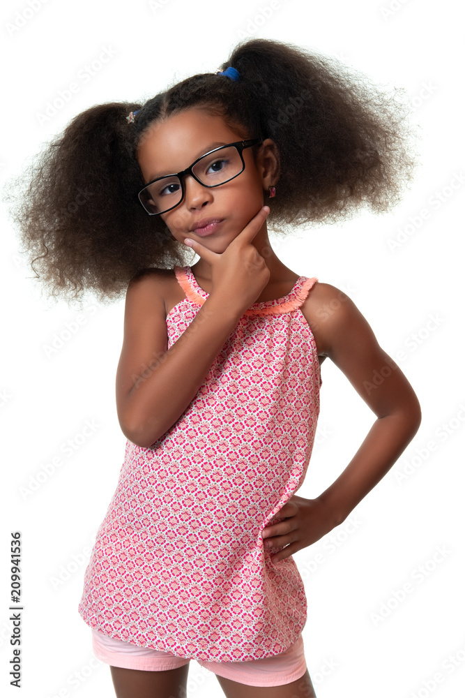 Cute african american small girl thinking with a funny expression Stock  Photo | Adobe Stock