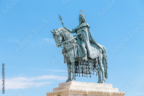 Принти на полотні Equestrian statue of Saint Stephen or Istvan near the Fishermans Bastion at the