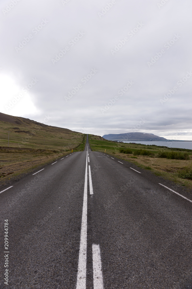 Empty Highway number 1 in Iceland on a cloudy day