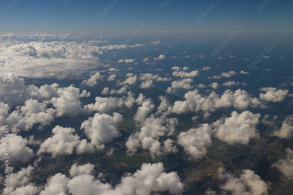 blue skies and white clouds