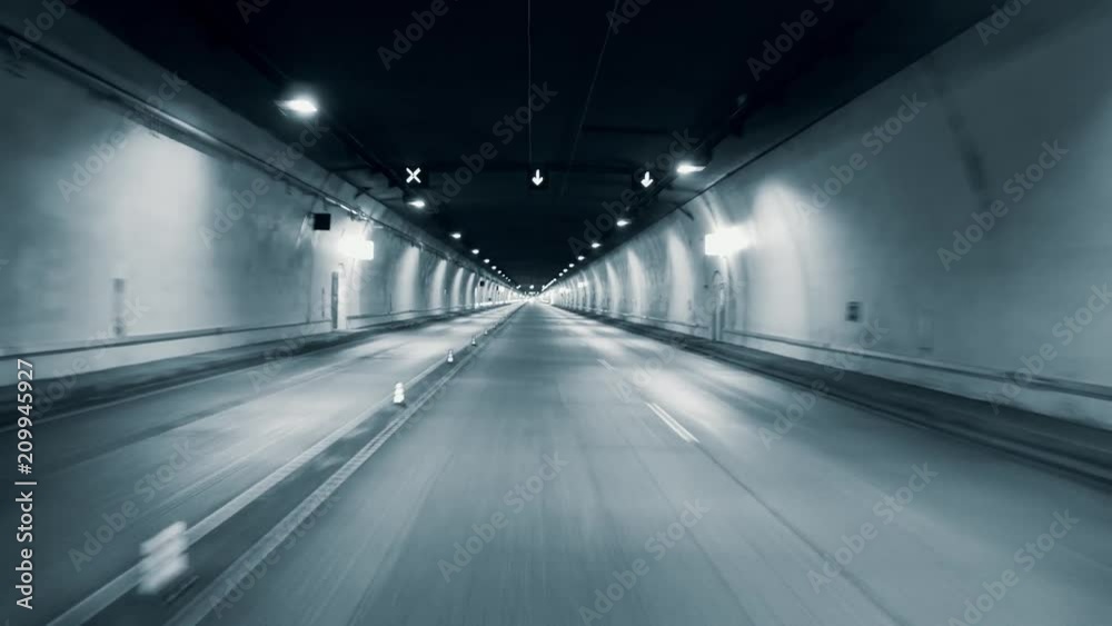 Car driving inside tunnel