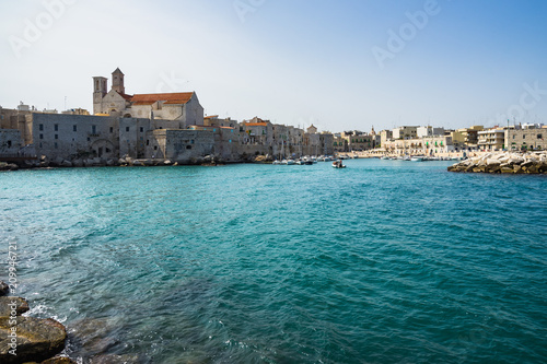 Fototapeta Naklejka Na Ścianę i Meble -  Seascape with Giovinazzo harbour and the old town dominated by the Cathedral, Apulia, Italy